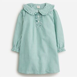 J.Crew Girls' Long-Sleeve Green Stripe Ruffle-Front Nightgown—S